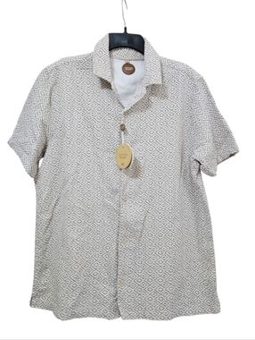 Common People Diamond Short Sleeve Button Up Mens Cotton Linen Shirt NEW